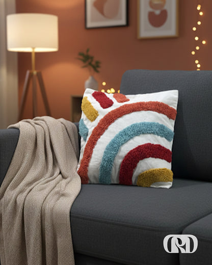 CANVAS RAINBOW TUFTED CUSHION COVER