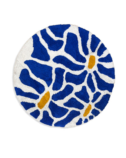 BLUE FLORAL ROUND TUFTED RUG
