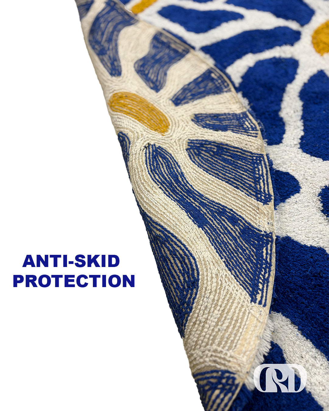 BLUE FLORAL ROUND TUFTED RUG