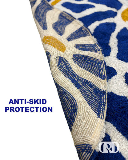 BLUE FLORAL ROUND TUFTED RUG